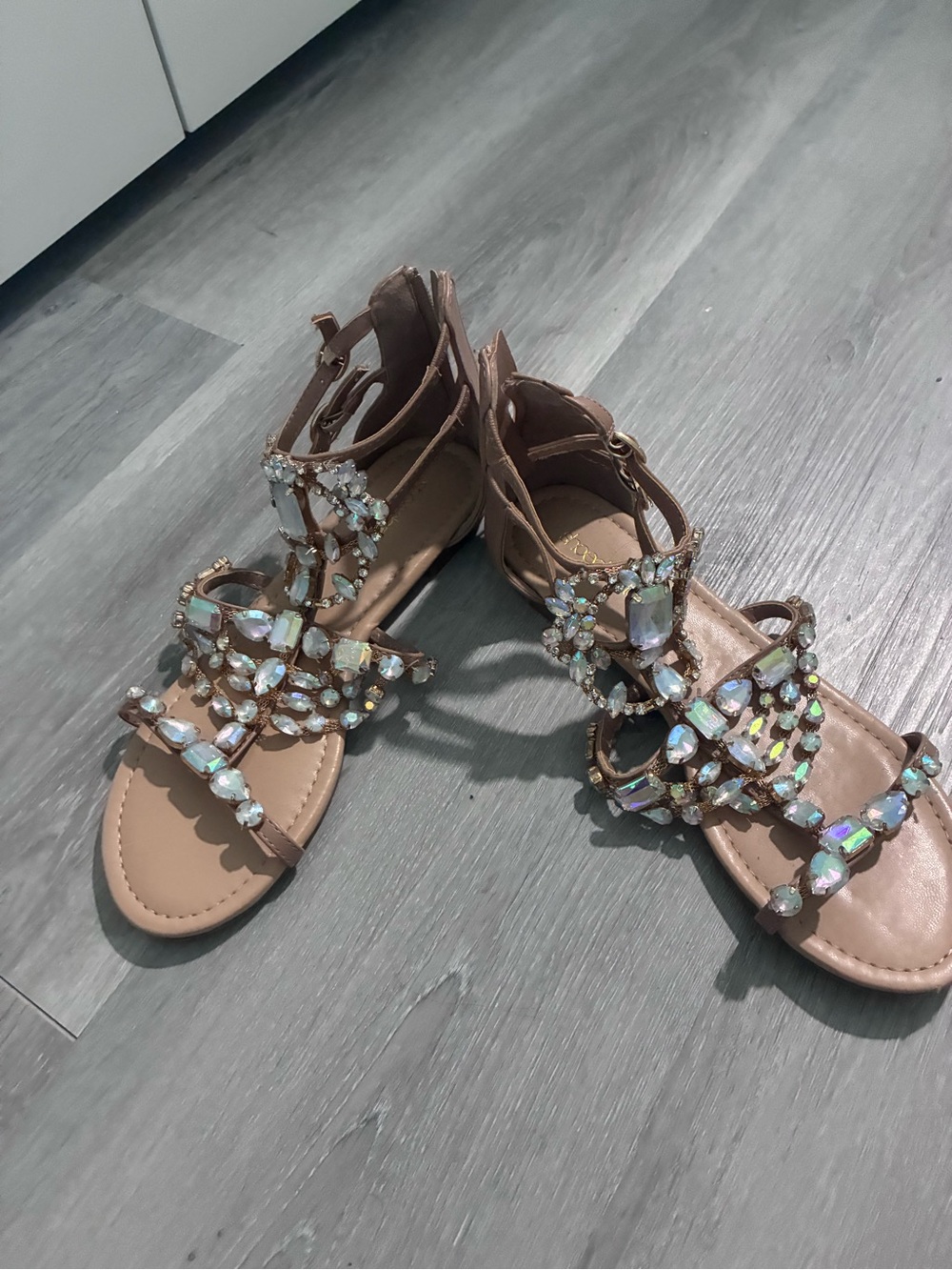 Shoe Dazzle Beige/Tan Jeweled Gladiator Sandals